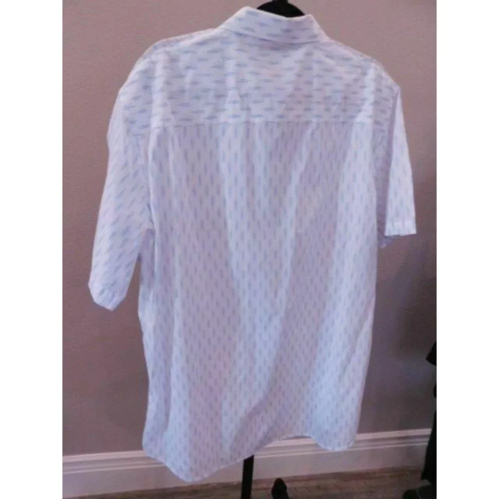 Travis Mathew Men's Dress Shirt 2XL XXL White with Blue
